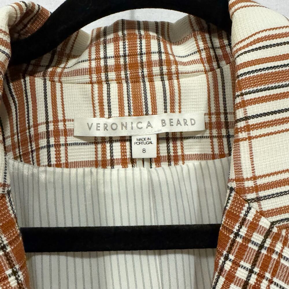 Veronica Beard Miller Dickey Plaid Blazer Jacket Brown Orange White Size 8 - Picture 3 of 6